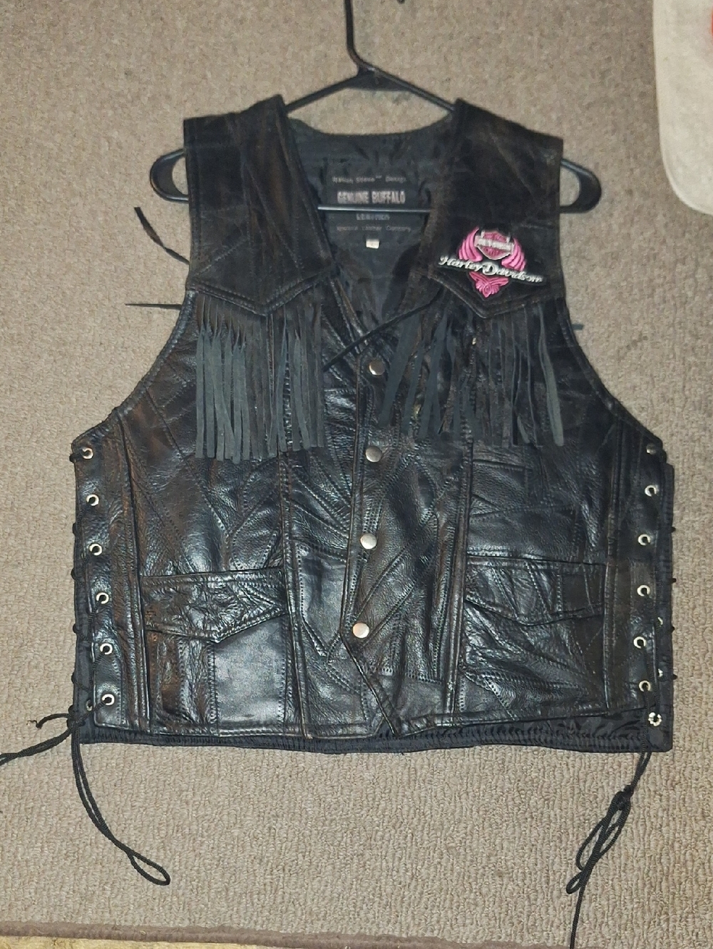 Women's Black Leather Fringe Vest